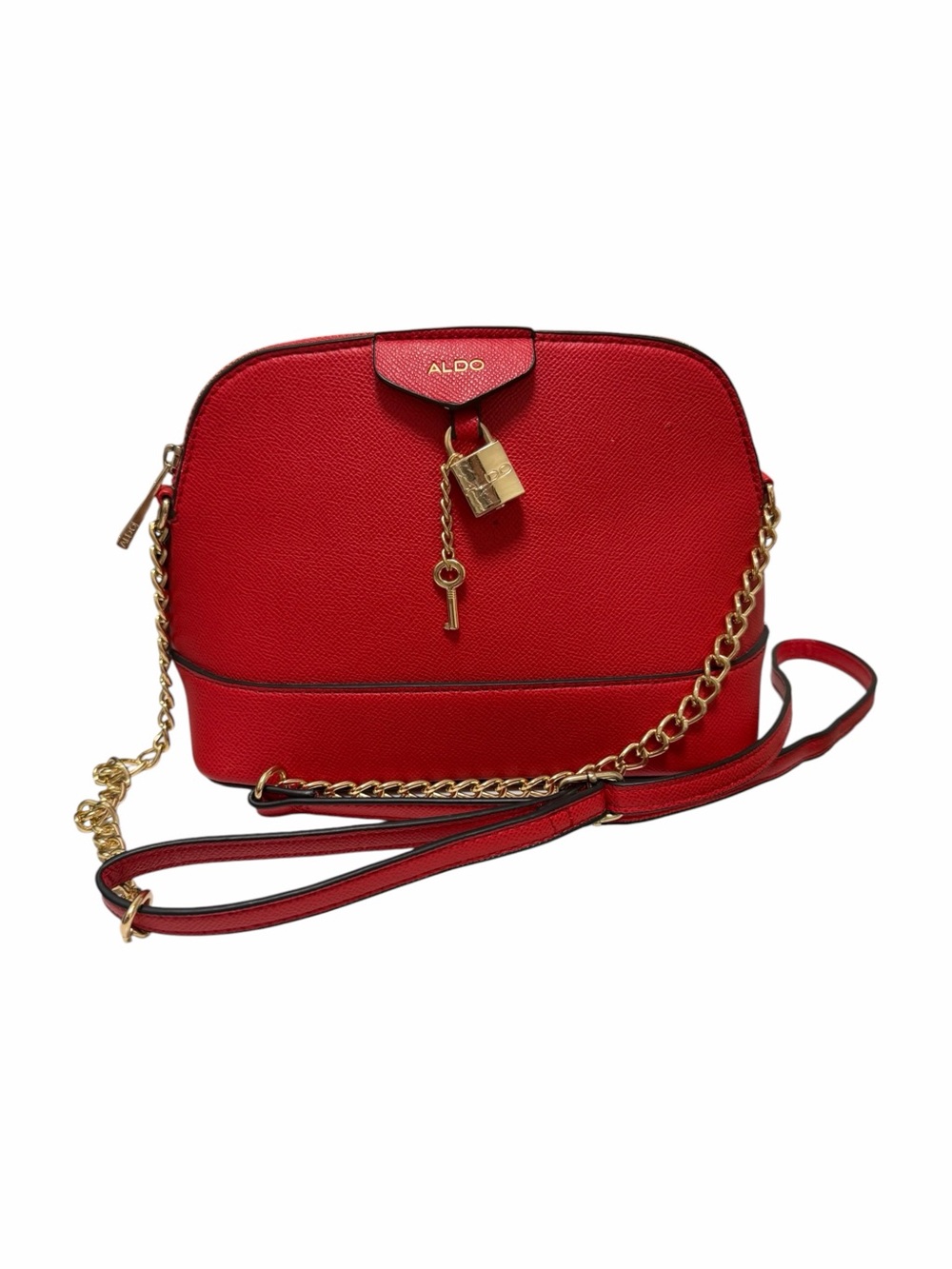 Aldo Pebbled Red Faux Leather Crossbody Handbag